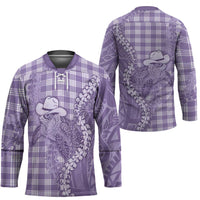Purple Hawaii Palaka Cowboy Turtle Hockey Jersey Hawaiian Paniolo Puakenikeni Maile Lei - Polynesian Pride