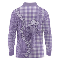 Purple Hawaii Palaka Cowboy Turtle Long Sleeve Polo Shirt Hawaiian Paniolo Puakenikeni Maile Lei - Polynesian Pride