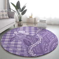 Purple Hawaii Palaka Cowboy Turtle Round Carpet Hawaiian Paniolo Puakenikeni Maile Lei - Polynesian Pride