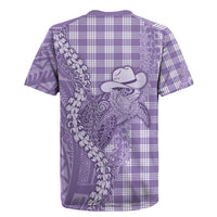 Purple Hawaii Palaka Cowboy Turtle Rugby Jersey Hawaiian Paniolo Puakenikeni Maile Lei - Polynesian Pride