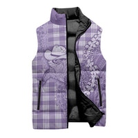 Purple Hawaii Palaka Cowboy Turtle Sleeveless Puffer Jacket Hawaiian Paniolo Puakenikeni Maile Lei - Polynesian Pride
