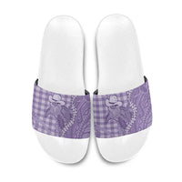 Purple Hawaii Palaka Cowboy Turtle Slide Sandals Hawaiian Paniolo Puakenikeni Maile Lei - Polynesian Pride