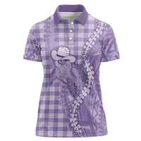 Purple Hawaii Palaka Cowboy Turtle Women Polo Shirt Hawaiian Paniolo Puakenikeni Maile Lei - Polynesian Pride