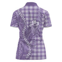 Purple Hawaii Palaka Cowboy Turtle Women Polo Shirt Hawaiian Paniolo Puakenikeni Maile Lei - Polynesian Pride