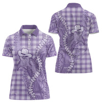 Purple Hawaii Palaka Cowboy Turtle Women Polo Shirt Hawaiian Paniolo Puakenikeni Maile Lei - Polynesian Pride