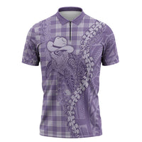 Purple Hawaii Palaka Cowboy Turtle Zipper Polo Shirt Hawaiian Paniolo Puakenikeni Maile Lei - Polynesian Pride