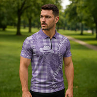 Purple Hawaii Palaka Cowboy Turtle Zipper Polo Shirt Hawaiian Paniolo Puakenikeni Maile Lei - Polynesian Pride