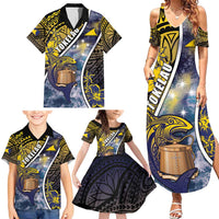 Personalised Tokelau Family Matching Summer Maxi Dress and Hawaiian Shirt National Badge Waves Style