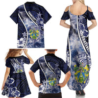 Personalised Pitcairn Islands Family Matching Summer Maxi Dress and Hawaiian Shirt Coat Of Arms Waves Style