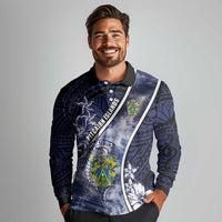 Personalised Pitcairn Islands Long Sleeve Polo Shirt Coat Of Arms Waves Style