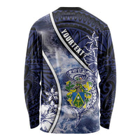 Personalised Pitcairn Islands Long Sleeve Shirt Coat Of Arms Waves Style