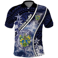 Personalised Pitcairn Islands Polo Shirt Coat Of Arms Waves Style