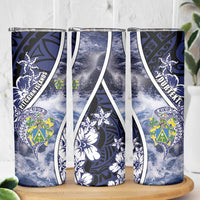 Personalised Pitcairn Islands Skinny Tumbler Coat Of Arms Waves Style