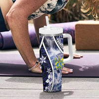 Personalised Pitcairn Islands Tumbler With Handle Coat Of Arms Waves Style