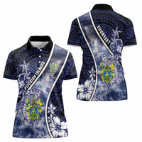 Personalised Pitcairn Islands Women Polo Shirt Coat Of Arms Waves Style
