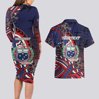 Personalised Samoa Wrestling Couples Matching Long Sleeve Bodycon Dress and Hawaiian Shirt Polynesian Warrior Funny Style - Polynesian Pride