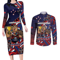Personalised Samoa Wrestling Couples Matching Long Sleeve Bodycon Dress and Long Sleeve Button Shirt Polynesian Warrior Funny Style - Polynesian Pride