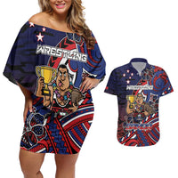 Personalised Samoa Wrestling Couples Matching Off Shoulder Short Dress and Hawaiian Shirt Polynesian Warrior Funny Style - Polynesian Pride