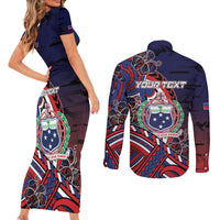 Personalised Samoa Wrestling Couples Matching Short Sleeve Bodycon Dress and Long Sleeve Button Shirt Polynesian Warrior Funny Style - Polynesian Pride