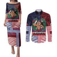 Personalised Samoa Boxing Couples Matching Puletasi and Long Sleeve Button Shirt Samoan Boxer Funny Style - Polynesian Pride