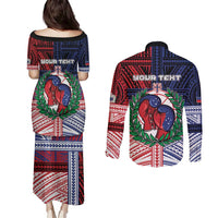 Personalised Samoa Boxing Couples Matching Puletasi and Long Sleeve Button Shirt Samoan Boxer Funny Style - Polynesian Pride