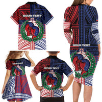 Personalised Samoa Boxing Family Matching Long Sleeve Bodycon Dress and Hawaiian Shirt Samoan Boxer Funny Style - Polynesian Pride