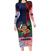 Personalised Samoa Boxing Family Matching Long Sleeve Bodycon Dress and Hawaiian Shirt Samoan Boxer Funny Style - Polynesian Pride