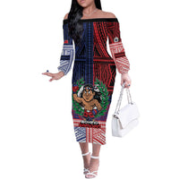 Personalised Samoa Boxing Off The Shoulder Long Sleeve Dress Samoan Boxer Funny Style - Polynesian Pride