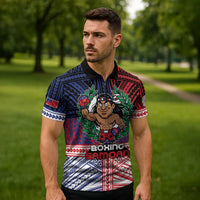 Personalised Samoa Boxing Zipper Polo Shirt Samoan Boxer Funny Style - Polynesian Pride