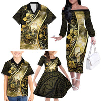 Personalised Niue Family Matching Off The Shoulder Long Sleeve Dress and Hawaiian Shirt Niuean Crab Waves Style