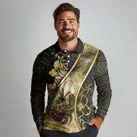 Personalised Niue Long Sleeve Polo Shirt Niuean Crab Waves Style