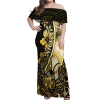 Personalised Niue Off Shoulder Maxi Dress Niuean Crab Waves Style