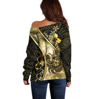 Personalised Niue Off Shoulder Sweater Niuean Crab Waves Style