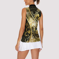 Personalised Niue Women Sleeveless Polo Shirt Niuean Crab Waves Style