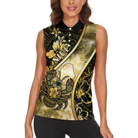 Personalised Niue Women Sleeveless Polo Shirt Niuean Crab Waves Style