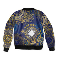 Personalised Nauru Bomber Jacket Hibiscus Polynesian Tribal Pattern