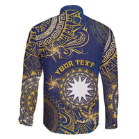 Personalised Nauru Family Matching Off The Shoulder Long Sleeve Dress and Hawaiian Shirt Hibiscus Polynesian Tribal Pattern