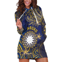 Personalised Nauru Hoodie Dress Hibiscus Polynesian Tribal Pattern DT05 Navy - Polynesian Pride