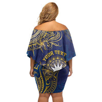 Personalised Nauru Off Shoulder Short Dress Hibiscus Polynesian Tribal Pattern