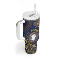 Personalised Nauru Tumbler With Handle Hibiscus Polynesian Tribal Pattern