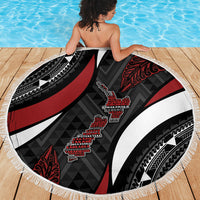 Aotearoa New Zealand Native Birds Map Beach Blanket Silver Fern Tribal Pattern