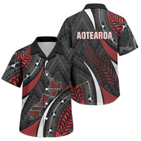 Aotearoa New Zealand Native Birds Map Family Matching Off The Shoulder Long Sleeve Dress and Hawaiian Shirt Silver Fern Tribal Pattern DT05 Son's Shirt Red - Polynesian Pride