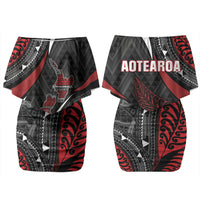 Aotearoa New Zealand Native Birds Map Family Matching Off Shoulder Short Dress and Hawaiian Shirt Silver Fern Tribal Pattern DT05 Mom's Dress Red - Polynesian Pride