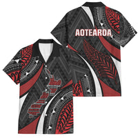 Aotearoa New Zealand Native Birds Map Family Matching Off Shoulder Short Dress and Hawaiian Shirt Silver Fern Tribal Pattern DT05 Dad's Shirt - Short Sleeve Red - Polynesian Pride
