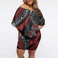 Aotearoa New Zealand Native Birds Map Off Shoulder Short Dress Silver Fern Tribal Pattern DT05 Women Red - Polynesian Pride