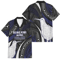 Personalised New Zealand Kiwi Family Matching Long Sleeve Bodycon Dress and Hawaiian Shirt Silver Fern Tribal Pattern DT05 Dad's Shirt - Short Sleeve Navy - Polynesian Pride
