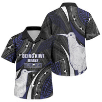 Personalised New Zealand Kiwi Family Matching Mermaid Dress and Hawaiian Shirt Silver Fern Tribal Pattern DT05 Son's Shirt Navy - Polynesian Pride