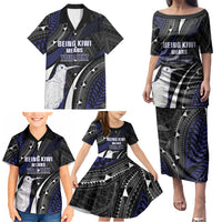 Personalised New Zealand Kiwi Family Matching Puletasi and Hawaiian Shirt Silver Fern Tribal Pattern DT05 - Polynesian Pride
