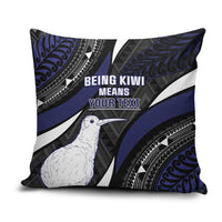 Personalised New Zealand Kiwi Pillow Cover Silver Fern Tribal Pattern