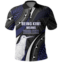 Personalised New Zealand Kiwi Polo Shirt Silver Fern Tribal Pattern